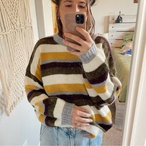 TOPSHOP Striped Sweater Boho Baggy Vibes Grunge Fall Trendy Multi Color Stripes